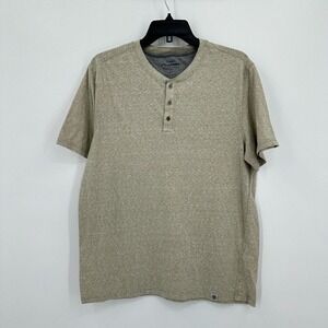 Flag & Anthem Henley Shirt Mens Large Tan Heather Tee Casual Travel Basic Lounge